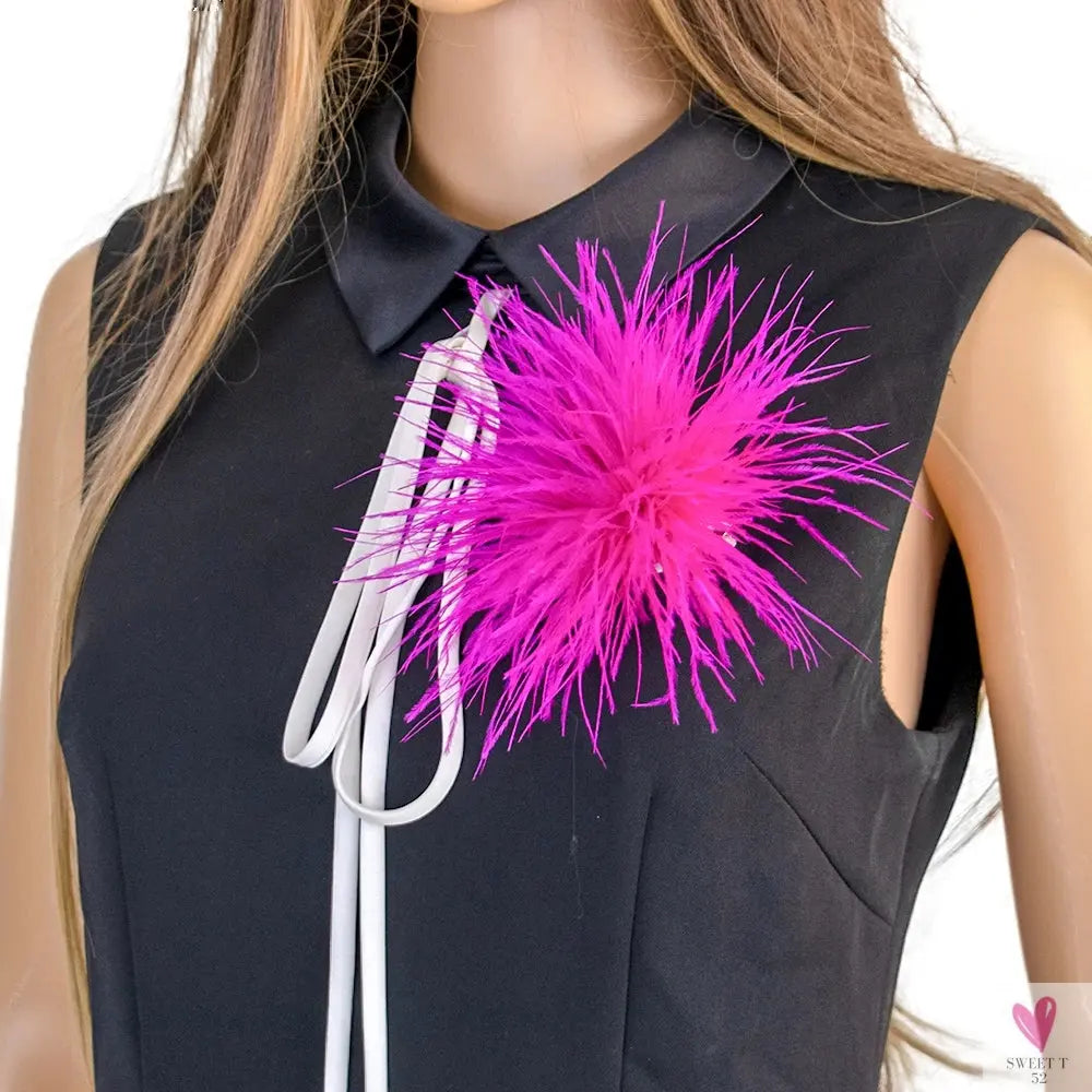 Ostrich Feather Brooch for Clothes or Hair wear - Black/Red Plumes Brooch for Wedding Party, DIY Jewelry or Shoe Decor Sweet T 52