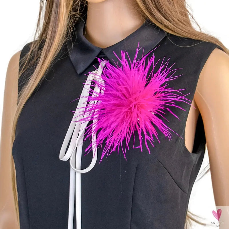Ostrich Feather Brooch for Clothes or Hair wear - Black/Red Plumes Brooch for Wedding Party, DIY Jewelry or Shoe Decor Sweet T 52