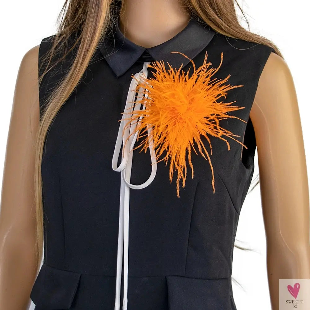 Ostrich Feather Brooch for Clothes or Hair wear - Black/Red Plumes Brooch for Wedding Party, DIY Jewelry or Shoe Decor Sweet T 52