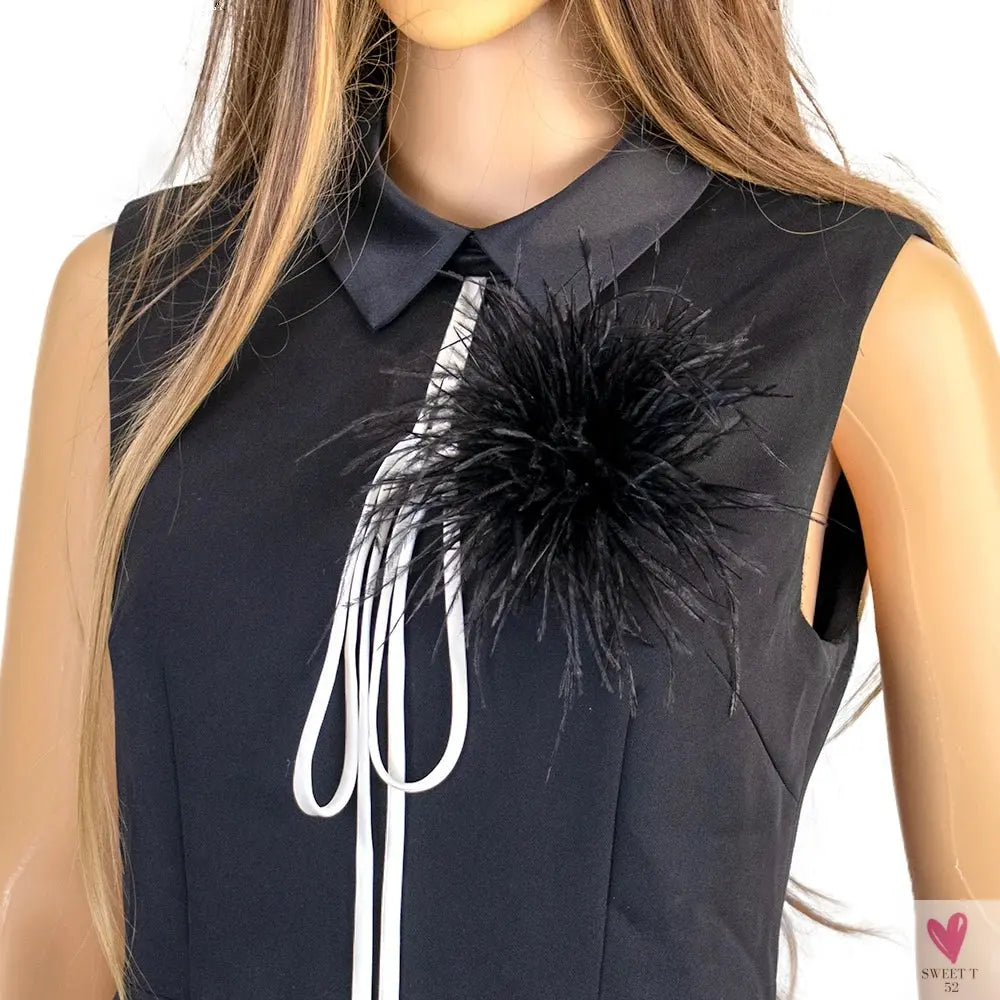 Ostrich Feather Brooch for Clothes or Hair wear - Black/Red Plumes Brooch for Wedding Party, DIY Jewelry or Shoe Decor Sweet T 52