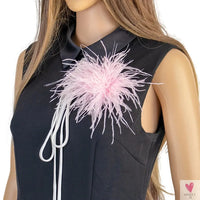 Ostrich Feather Brooch for Clothes or Hair wear - Black/Red Plumes Brooch for Wedding Party, DIY Jewelry or Shoe Decor Sweet T 52