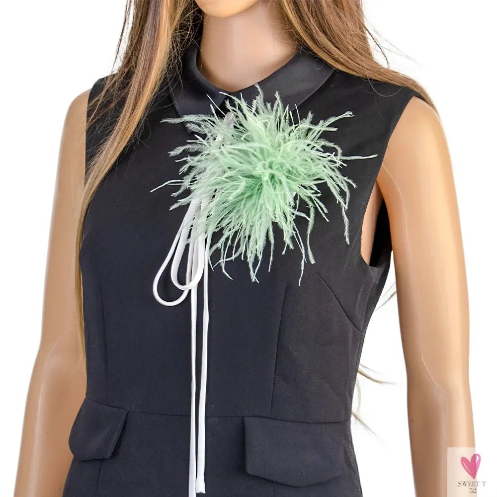 Ostrich Feather Brooch for Clothes or Hair wear - Black/Red Plumes Brooch for Wedding Party, DIY Jewelry or Shoe Decor Sweet T 52