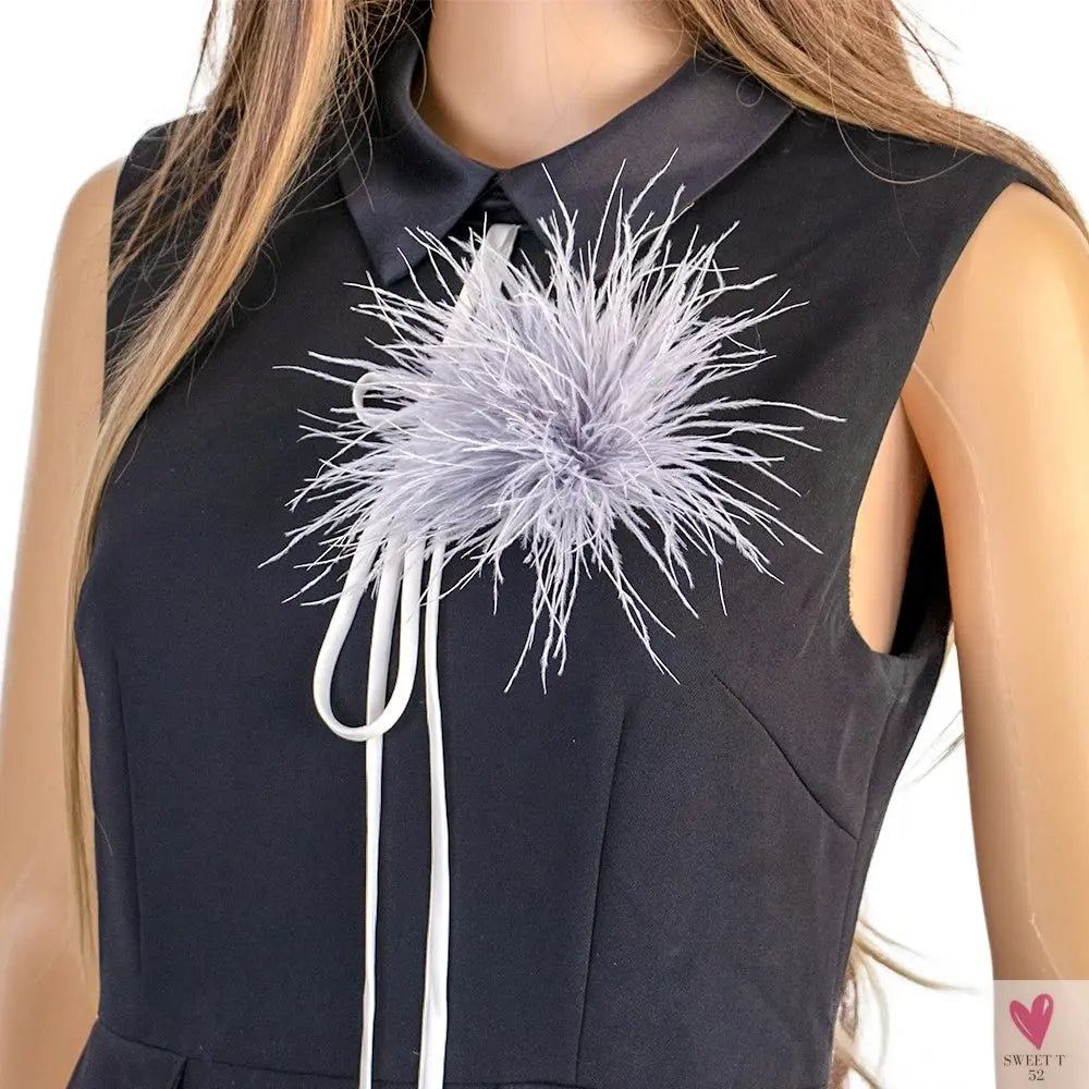 Ostrich Feather Brooch for Clothes or Hair wear - Black/Red Plumes Brooch for Wedding Party, DIY Jewelry or Shoe Decor Sweet T 52