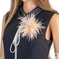 Ostrich Feather Brooch for Clothes or Hair wear - Black/Red Plumes Brooch for Wedding Party, DIY Jewelry or Shoe Decor Sweet T 52