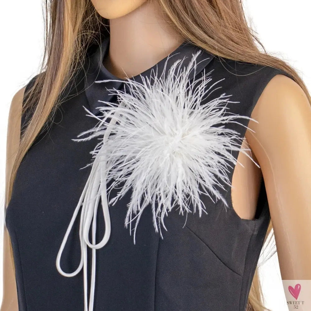 Ostrich Feather Brooch for Clothes or Hair wear - Black/Red Plumes Brooch for Wedding Party, DIY Jewelry or Shoe Decor Sweet T 52