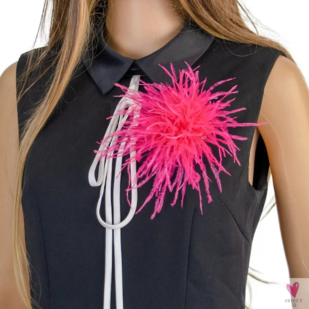 Ostrich Feather Brooch for Clothes or Hair wear - Black/Red Plumes Brooch for Wedding Party, DIY Jewelry or Shoe Decor Sweet T 52