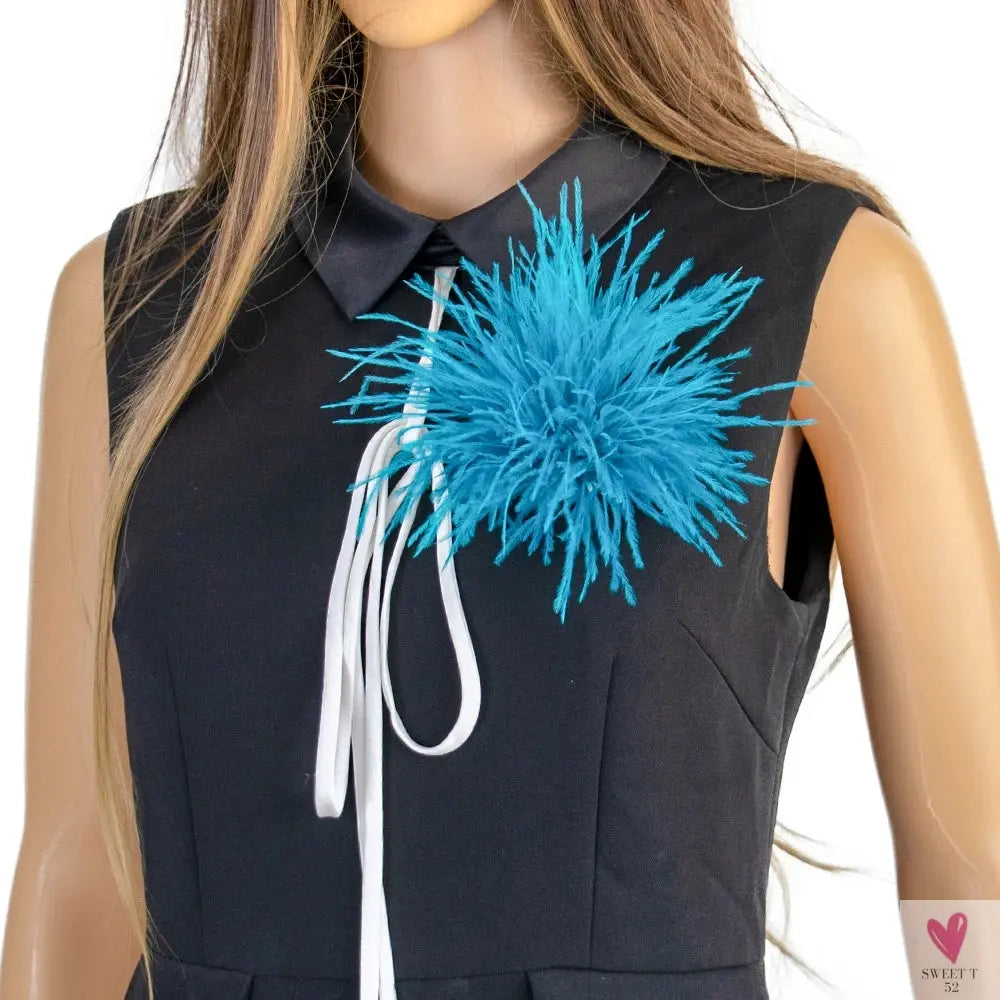 Ostrich Feather Brooch for Clothes or Hair wear - Black/Red Plumes Brooch for Wedding Party, DIY Jewelry or Shoe Decor Sweet T 52