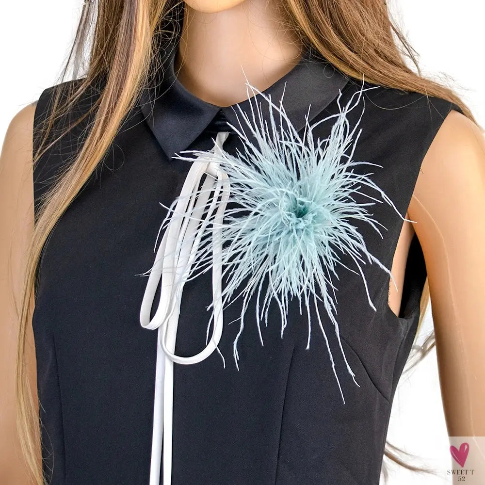 Ostrich Feather Brooch for Clothes or Hair wear - Black/Red Plumes Brooch for Wedding Party, DIY Jewelry or Shoe Decor Sweet T 52