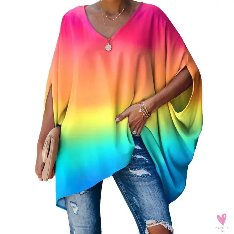 Oversized T-Shirts For Women. Fashion Blouse, Batwing Sleeve T-Shirt, Print Tees, Loose Casual Top Sweet T 52