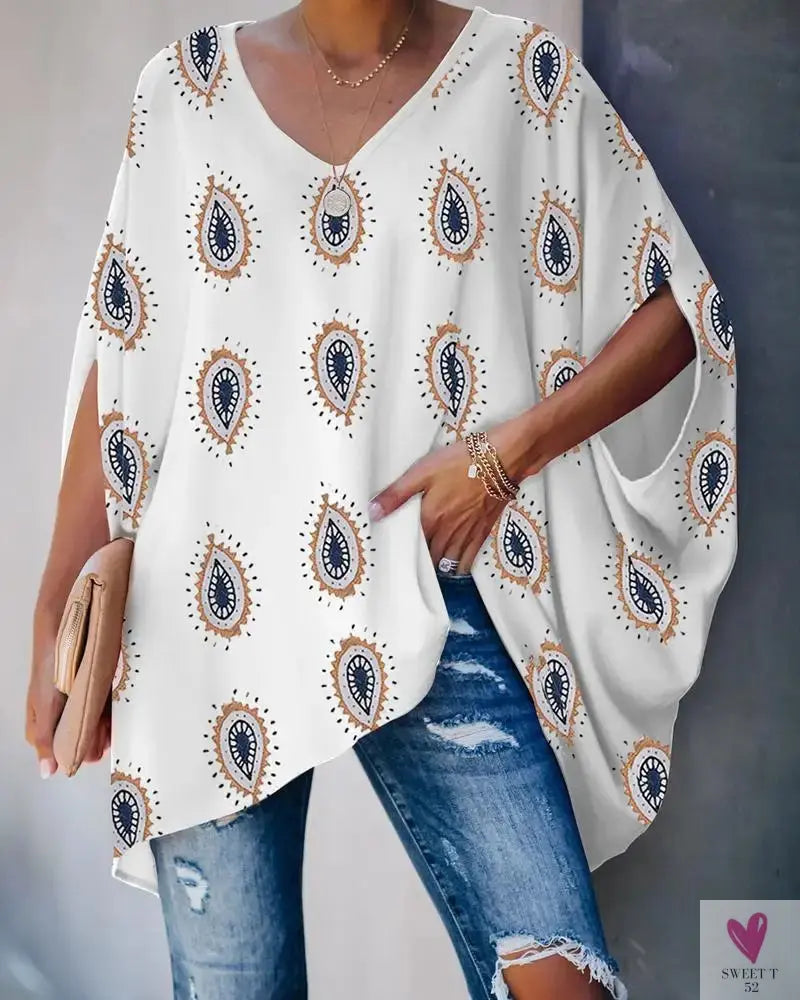 Oversized T-Shirts For Women. Fashion Blouse, Batwing Sleeve T-Shirt, Print Tees, Loose Casual Top Sweet T 52