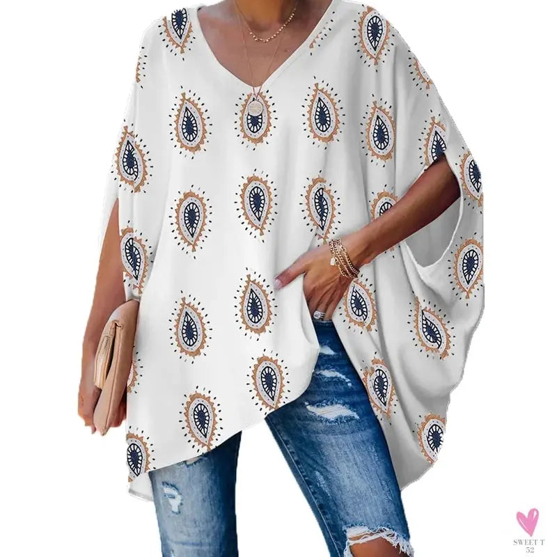 Oversized T-Shirts For Women. Fashion Blouse, Batwing Sleeve T-Shirt, Print Tees, Loose Casual Top Sweet T 52