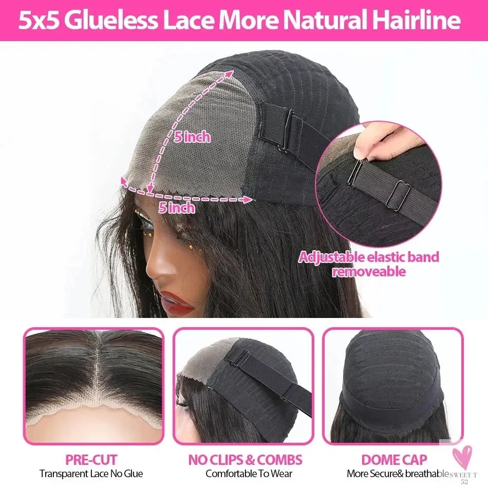 Pretty Salt & Pepper Short Bob - Water Wave Lace Closure Wig. Wear & Go Human Hair Wigs, Pre-Plucked 5x5 Closure for Women Sweet T 52