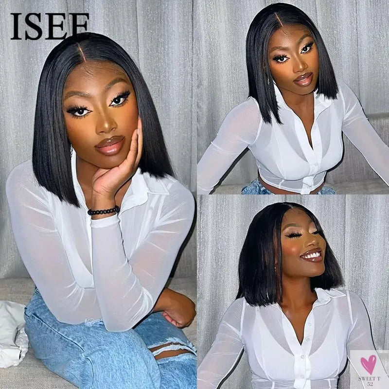 Ready to Wear Glueless Human Hair Wig, HD Lace Straight Short Bob 6x4 Lace Frontal, Pre Plucked Wigs for Women & Girls-hair accessories-SWEET T 52