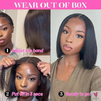 Ready to Wear Glueless Human Hair Wig, HD Lace Straight Short Bob 6x4 Lace Frontal, Pre Plucked Wigs for Women & Girls-hair accessories-SWEET T 52