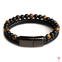 Round/Natural Stone/Genuine Leather/Tiger Eye Beads Bracelet for Men and Women with Magnetic Stainless Steel Clasp-Bracelet-SWEET T 52