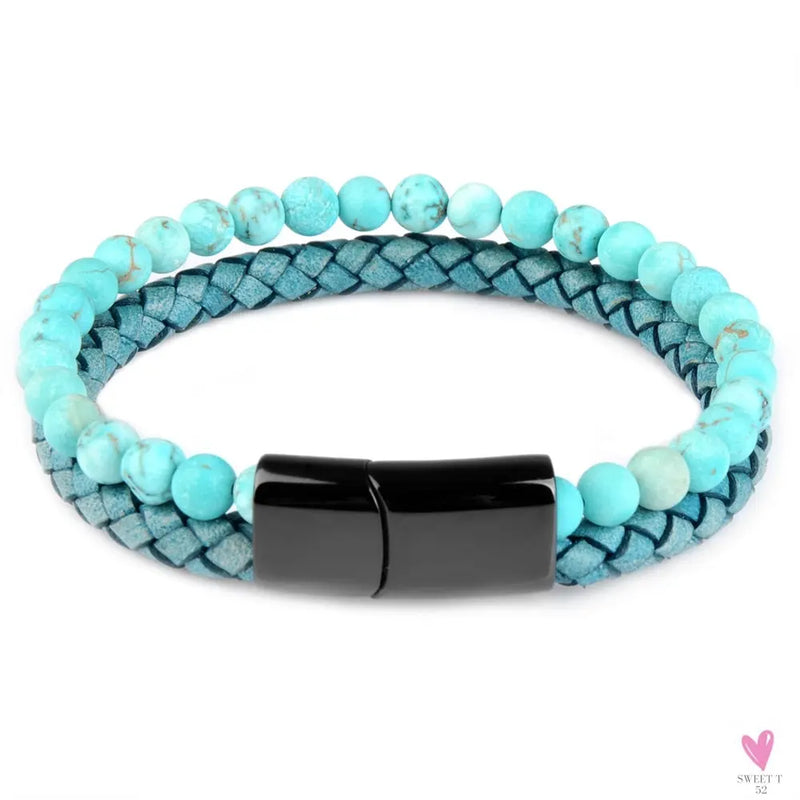 Round/Natural Stone/Genuine Leather/Tiger Eye Beads Bracelet for Men and Women with Magnetic Stainless Steel Clasp-Bracelet-SWEET T 52