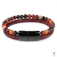 Round/Natural Stone/Genuine Leather/Tiger Eye Beads Bracelet for Men and Women with Magnetic Stainless Steel Clasp-Bracelet-SWEET T 52