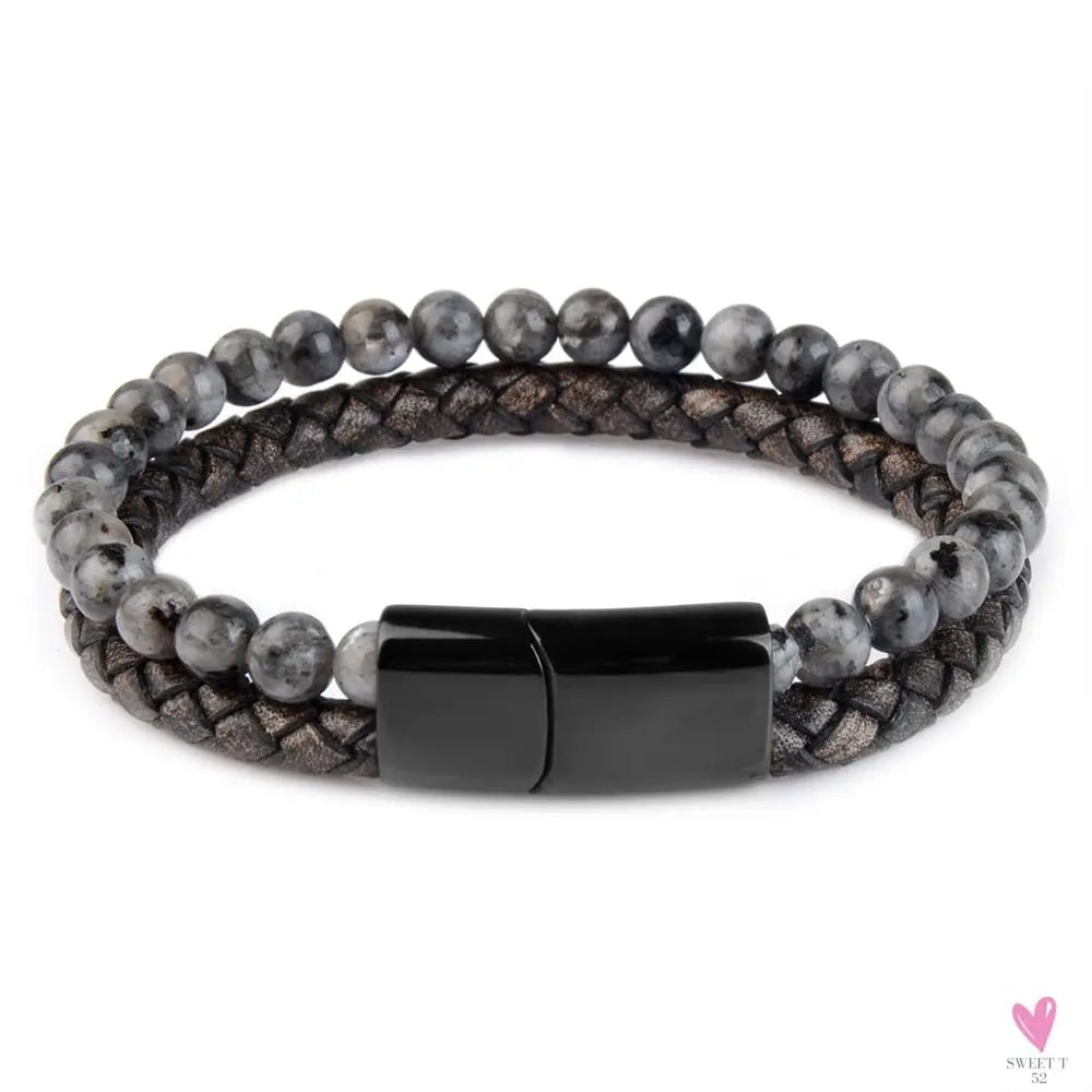 Round/Natural Stone/Genuine Leather/Tiger Eye Beads Bracelet for Men and Women with Magnetic Stainless Steel Clasp-Bracelet-SWEET T 52