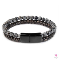 Round/Natural Stone/Genuine Leather/Tiger Eye Beads Bracelet for Men and Women with Magnetic Stainless Steel Clasp-Bracelet-SWEET T 52