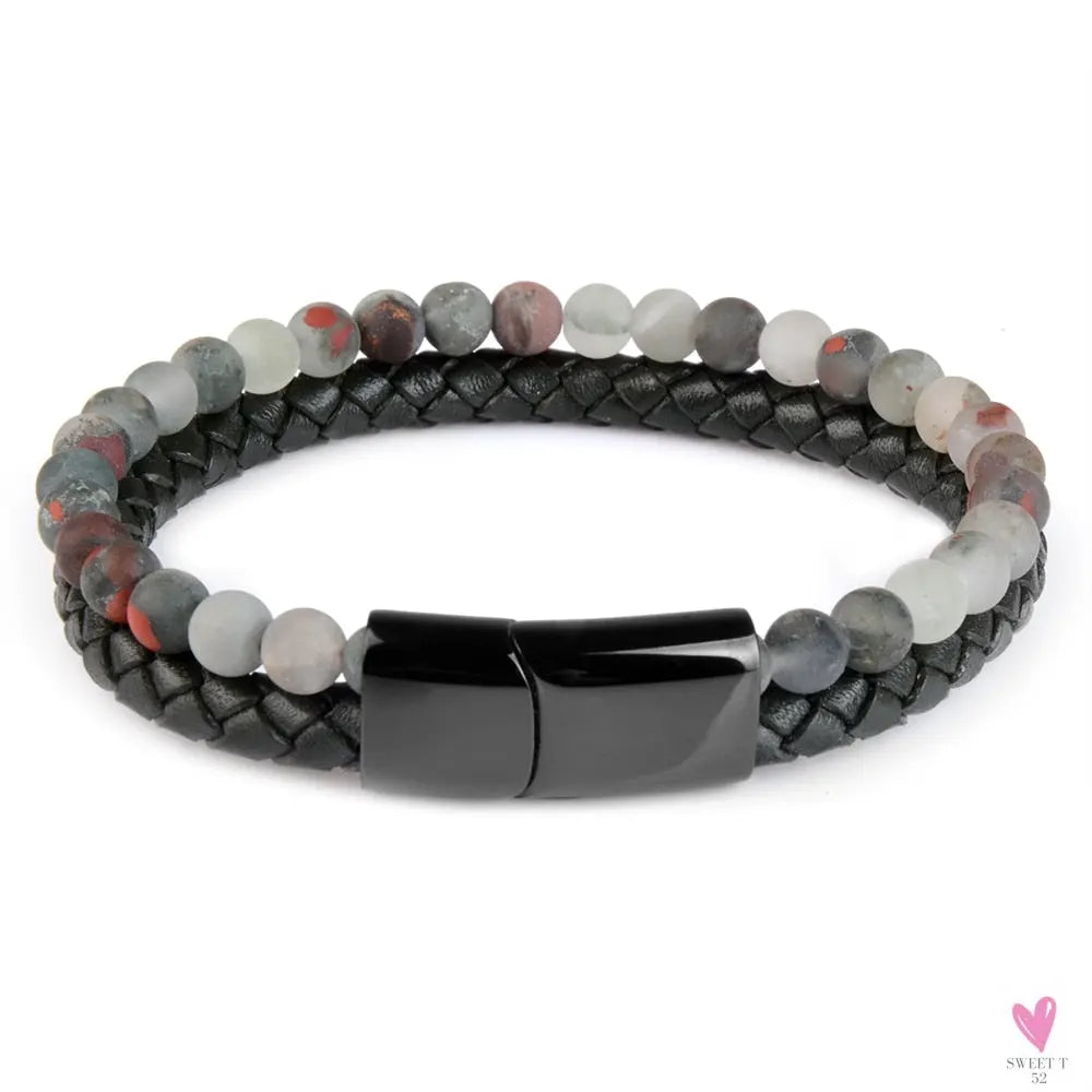 Round/Natural Stone/Genuine Leather/Tiger Eye Beads Bracelet for Men and Women with Magnetic Stainless Steel Clasp-Bracelet-SWEET T 52