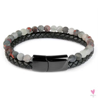 Round/Natural Stone/Genuine Leather/Tiger Eye Beads Bracelet for Men and Women with Magnetic Stainless Steel Clasp-Bracelet-SWEET T 52