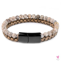 Round/Natural Stone/Genuine Leather/Tiger Eye Beads Bracelet for Men and Women with Magnetic Stainless Steel Clasp-Bracelet-SWEET T 52