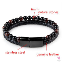 Round/Natural Stone/Genuine Leather/Tiger Eye Beads Bracelet for Men and Women with Magnetic Stainless Steel Clasp-Bracelet-SWEET T 52