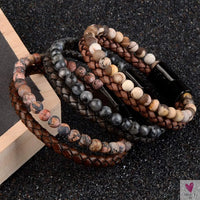 Round/Natural Stone/Genuine Leather/Tiger Eye Beads Bracelet for Men and Women with Magnetic Stainless Steel Clasp-Bracelet-SWEET T 52