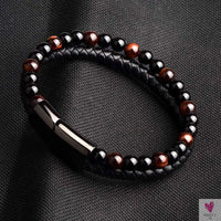 Round/Natural Stone/Genuine Leather/Tiger Eye Beads Bracelet for Men and Women with Magnetic Stainless Steel Clasp-Bracelet-SWEET T 52