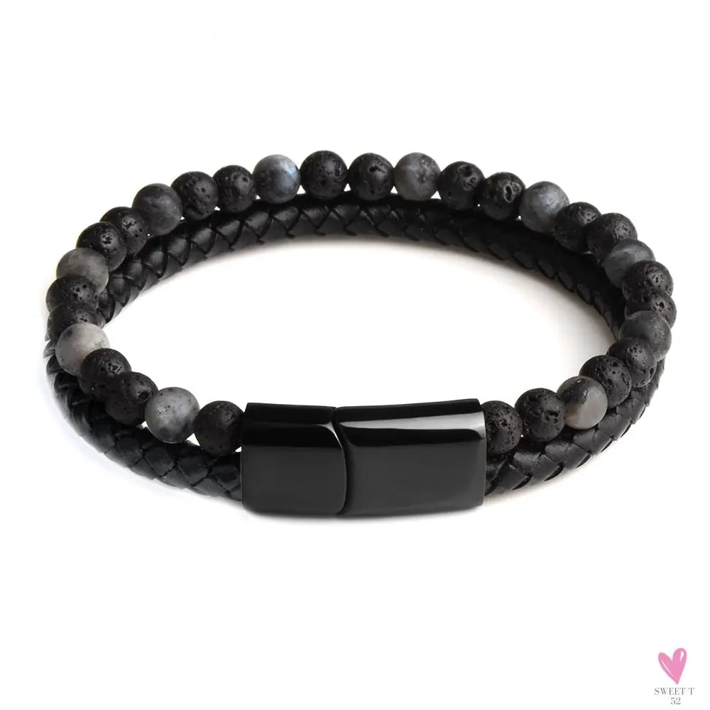 Round/Natural Stone/Genuine Leather/Tiger Eye Beads Bracelet for Men and Women with Magnetic Stainless Steel Clasp-Bracelet-SWEET T 52