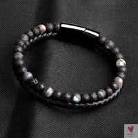Round/Natural Stone/Genuine Leather/Tiger Eye Beads Bracelet for Men and Women with Magnetic Stainless Steel Clasp-Bracelet-SWEET T 52