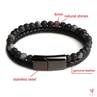 Round/Natural Stone/Genuine Leather/Tiger Eye Beads Bracelet for Men and Women with Magnetic Stainless Steel Clasp-Bracelet-SWEET T 52