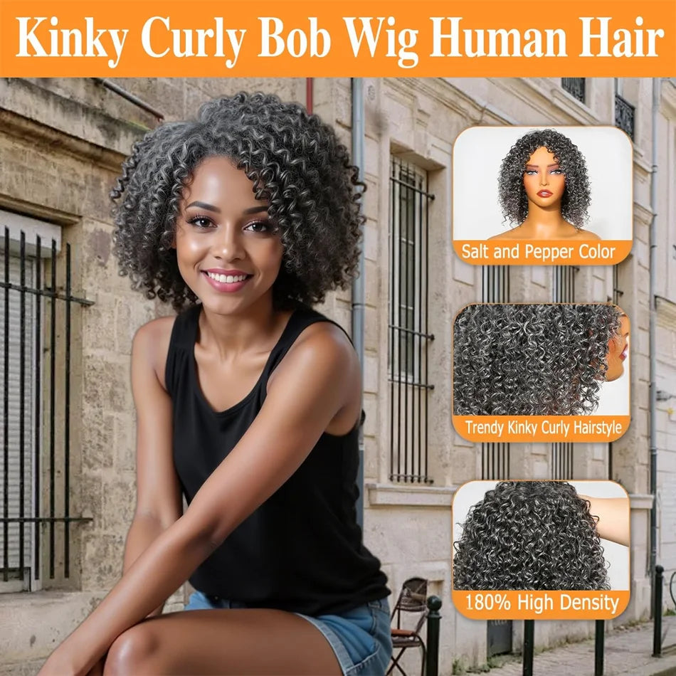 12inch Salt And Pepper Wigs Human Hair HD Grey Lace Front Wig Human Hair Pre Plucked Hairline Deep Curly Salt and Pepper Bog Wig Sweet T 52