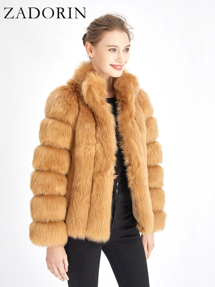 Faux Fur Winter Jackets for Women & Girls - Luxury Thick, Warm, Stand-Up Collar Fur Jackets-Coats & Jackets-SWEET T 52