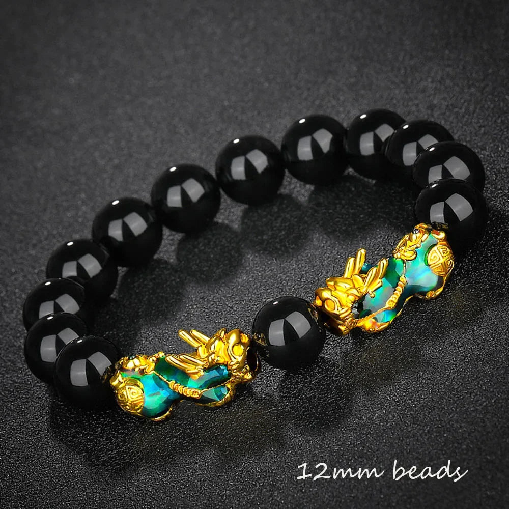 Fashion Jewelry - Obsidian Stone Beads (Attract Wealth) Feng Shui Good Luck Bangle Bracelets