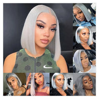 Silver Grey Bob Wig — 13x6 Transparent Lace Frontal, Pre-Plucked, Ships from USA