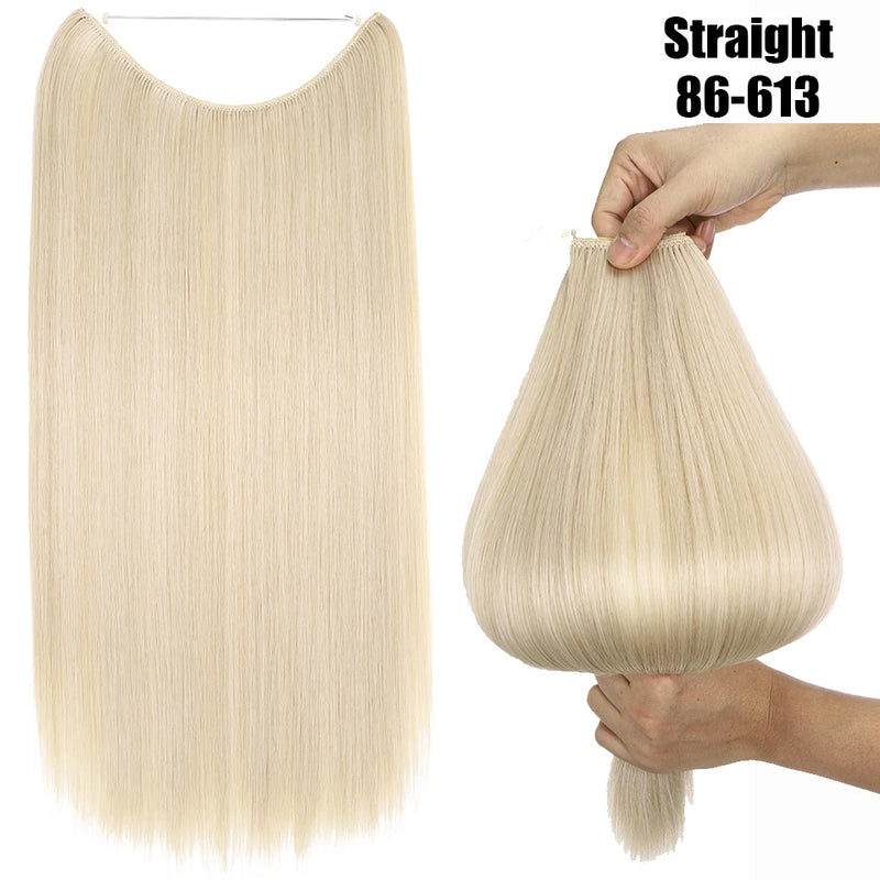 Synthetic 20 Inch Invisible Wire, No Clip-In, Hair Extensions, Fish Line Hairpieces/Hair Extensions Fake Hair For Women