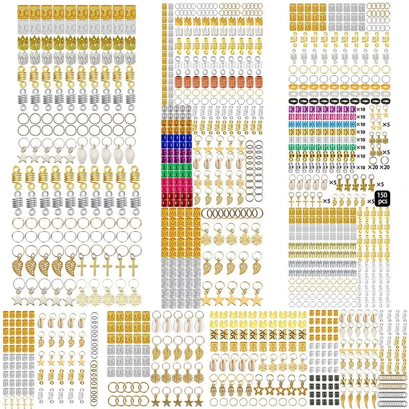 60-170pcs Metal African Hair Rings, Beads, Cuffs, Tubes, Charms for Hair Braids for Women & Men/Boys & Girls-hair accessories-SWEET T 52