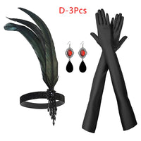 1set 1920's Cosplay Flapper Halloween Charleston Costume 1920s Gatsby Accessories Black Headpiece Great Gatsby Feather Headband Sweet T 52