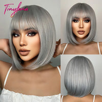 Short Straight Synthetic Wigs for Women with Bangs - Short Straight Bob Hair Wigs