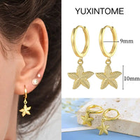 925 Silver Needle Star Hoop Earrings for Women - Five-pointed Star and Moon Pendant Huggie Earrings