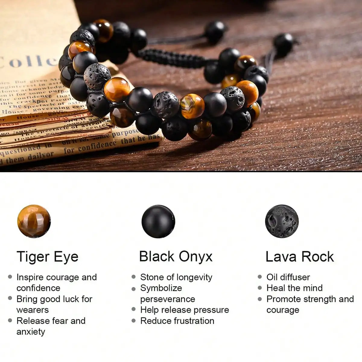 8 mm Natural Stone Beaded Bracelet