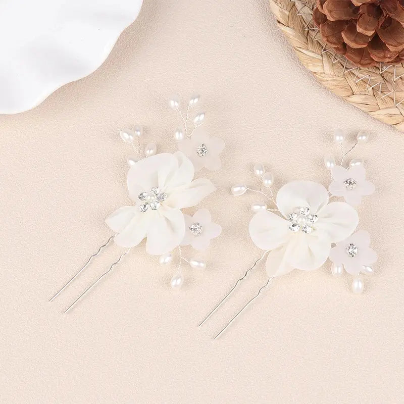 Handmade Elegant Pearl Hair Pins - White Flower Rhinestone Hair Comb For Wedding Parties/Bridal Hair Accessories-hair accessories-SWEET T 52