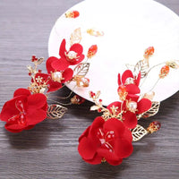 Red Hairpins/Bride Hair Clips - Vintage Chinese Wedding Hair Accessories for Women and Girls-hair accessories-SWEET T 52