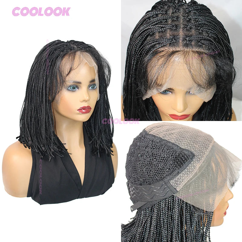 10" Short Bob Wigs Synthetic Braided Wigs For Women Box Braid Full Lace Wig Braid African Cornrow Braids Lace Wigs Cheap Sweet T 52