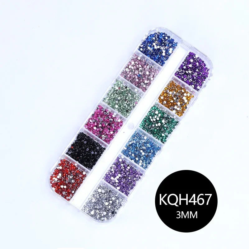 12 Grid/Box 3D Shiny Manicure Accessories, Transparent AB Nail Rhinestones, Colorful Nail Art Kit