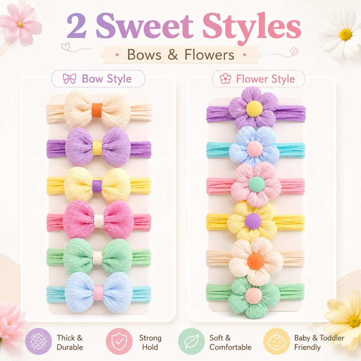 Flower Bow Hair Ties for Girls, 12 Pack