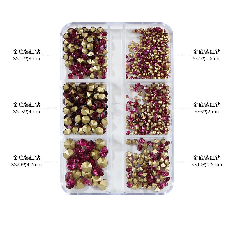 12Gird Box Multi Size AB/Colorful Non-Hotfix Rhinestones Flatback Crystal Diamond Gems 3D Glitter Nail Art Luxurious Decorations SWEET T 52
