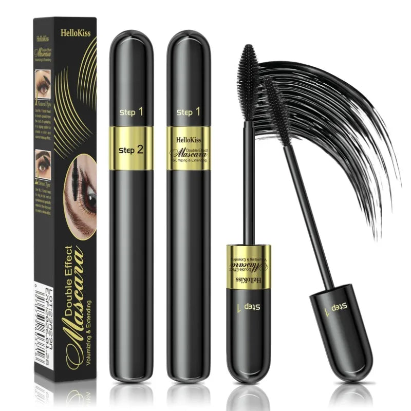 2 in 1 4-D Silk Fiber Eyelashes, Lengthening Mascara, Waterproof Long Lasting Lash Color, 4-D Mascara