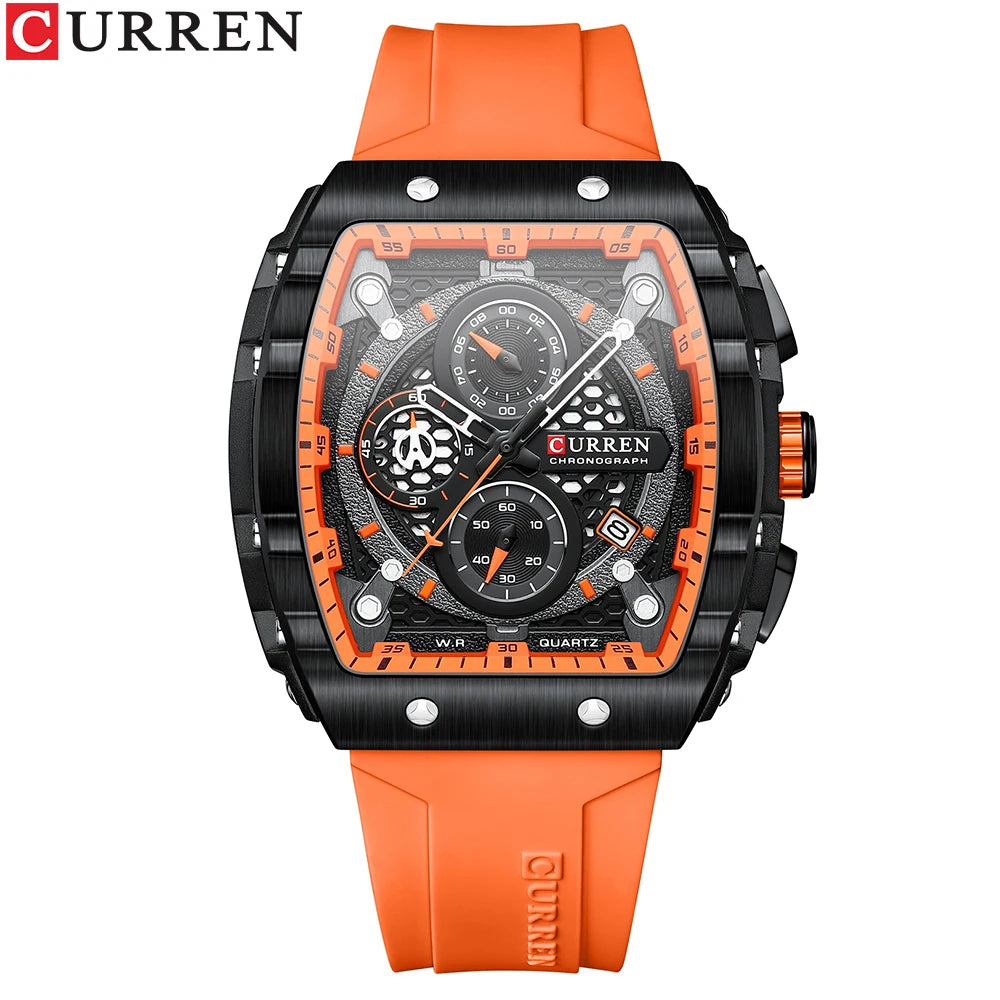 Sports Watch for Men - Fashion Waterproof Quartz Wristwatch with Auto Date, Yellow Silicone Strap, Luminous